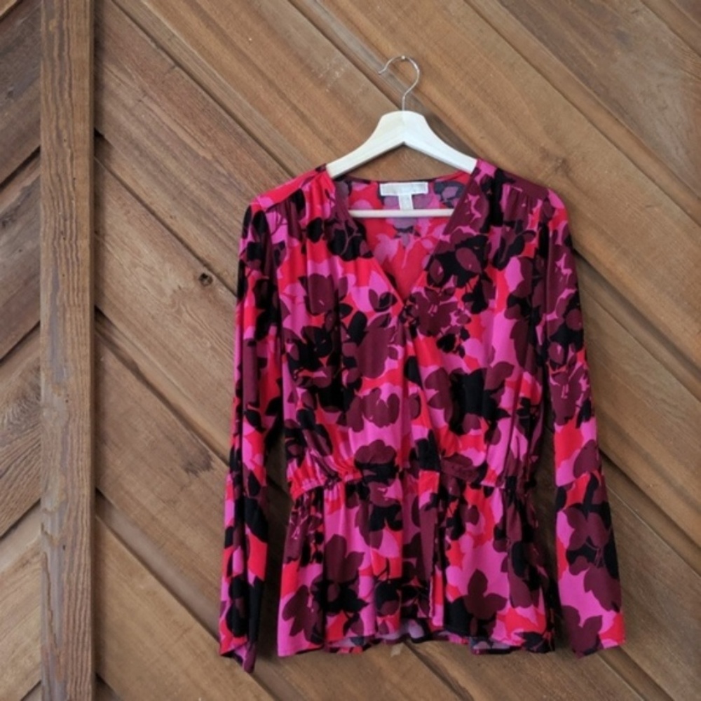 MICHAEL KORS Pink Floral Surplice Blouse - Picture 1 of 6